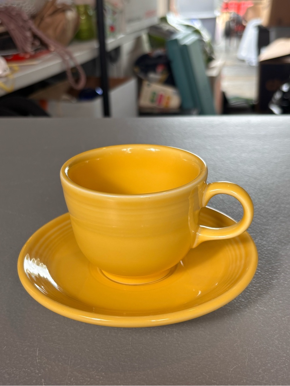 Fiesta Sunflower Yellow Flat Cup & Saucer Set Homer Laughlin USA Retired